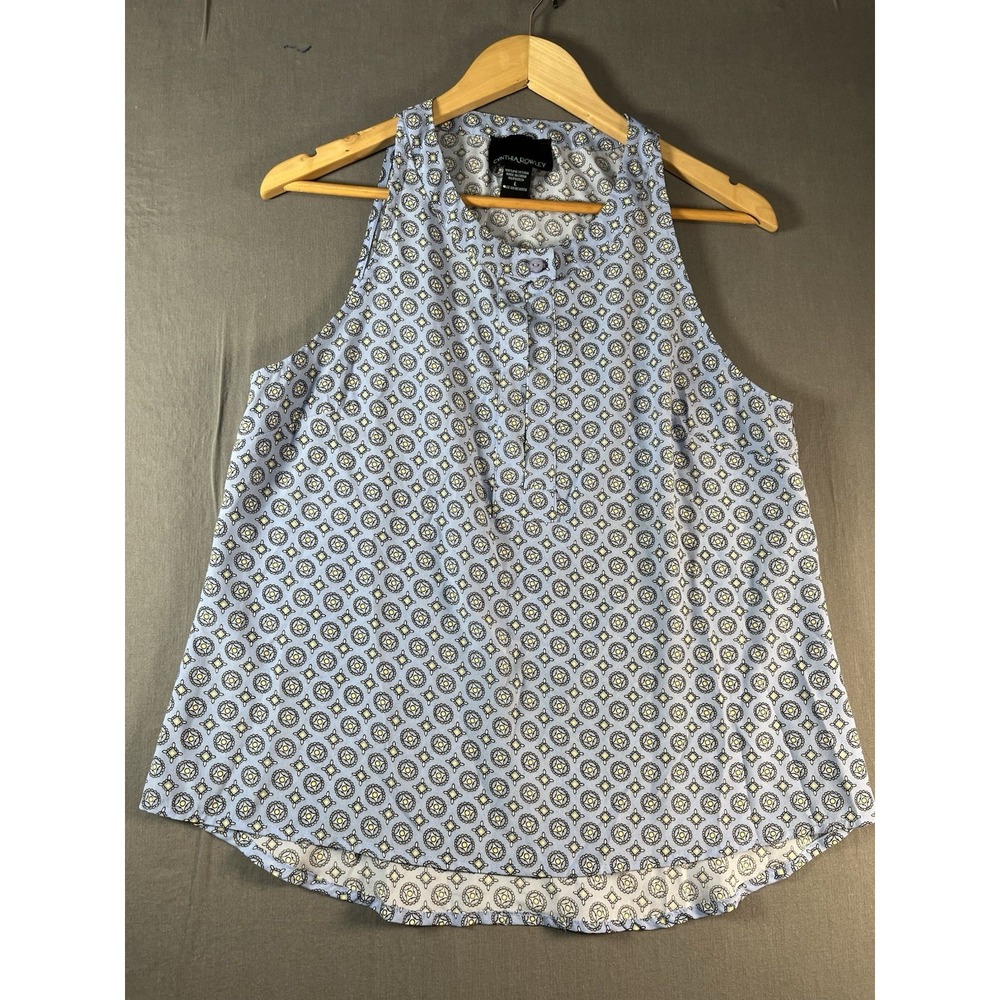 CYNTHIA ROWLEY Top Women Large Blue Halter Neck Blouse